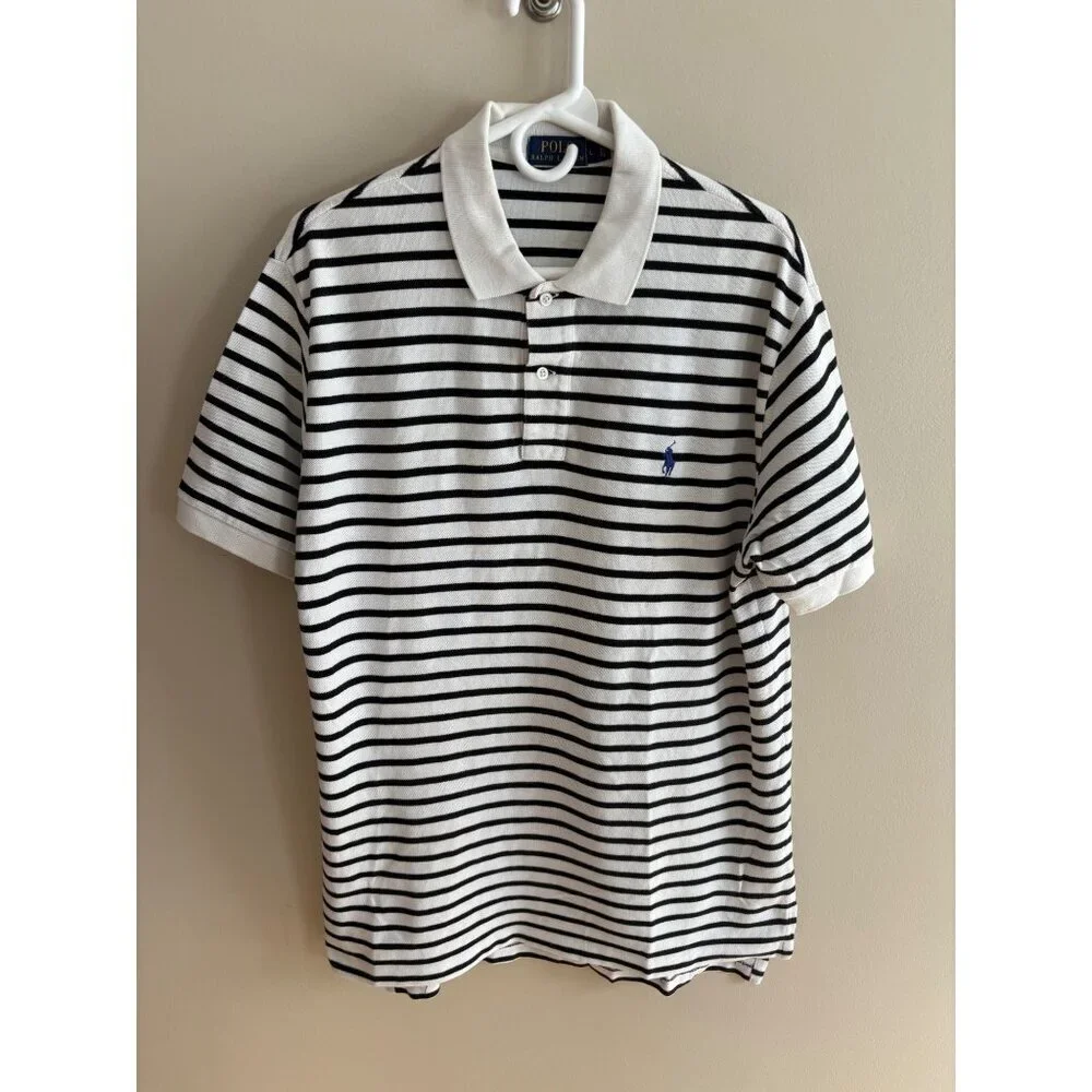 Polo Ralph Lauren Like New Classic Fit Striped Polo Shirt Black & White Large